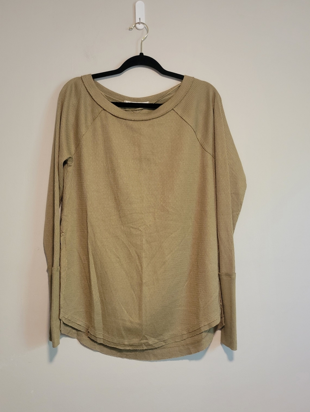 NEW We The Free Long Sleeve Waffle Knit Top Olive Green Size XSmall